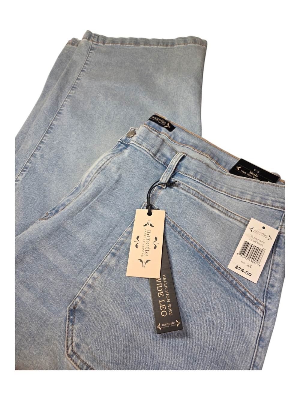 NWT Nanette Lepore Belle High Rise Wide Leg Jeans Light Wash Blue Size 24